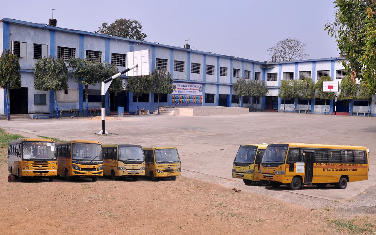 Don Bosco Ramkanali school campus with school buses in Nirsa, Dhanbad
